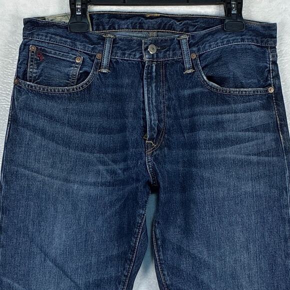 VTG Polo Ralph Lauren Embroidered Straight Jeans Men 33x32 (34x30) Whiskered Y2K - Picture 1 of 13